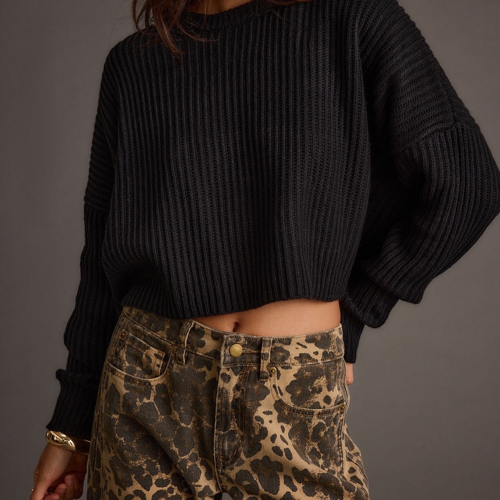 12th Tribe Maxine Black Cropped Sweater Size LL